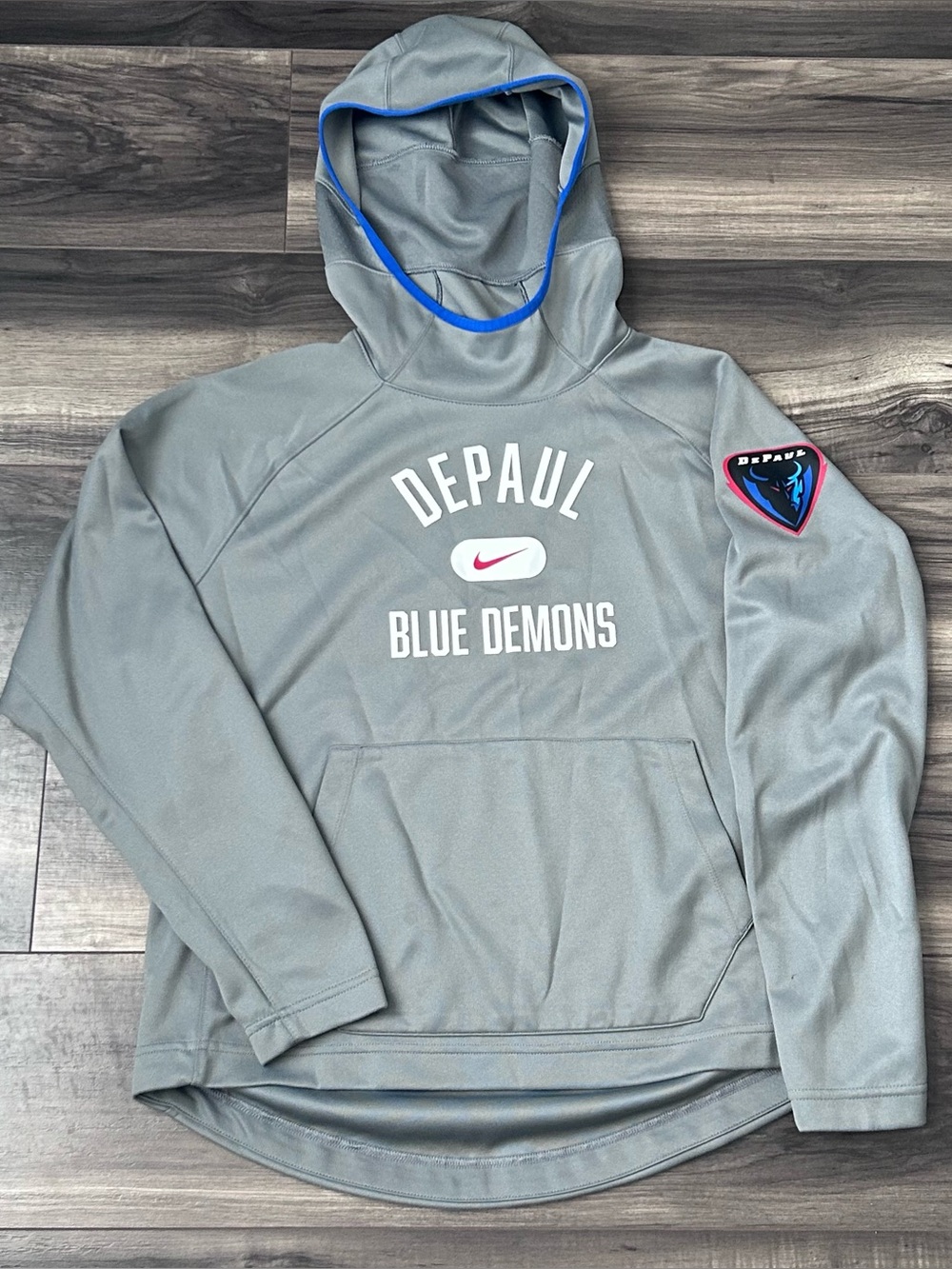 Nike DePaul Blue Demons Basketball Spotlight Hoodie Mens Size Large Gray